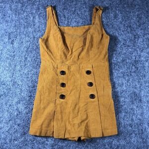 BDG Romper Womens Medium Yellow Corduroy Overall Shorts Button Front Casual